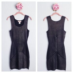 Mara Huffman Black Metallic Knit Ribbed Bodycon Dress with‎ Zipper Details